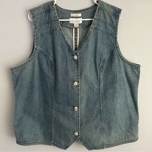 1X CJ Banks Denim Vest stretch 1xl floral buttons vintage Christopher c.j. Banks